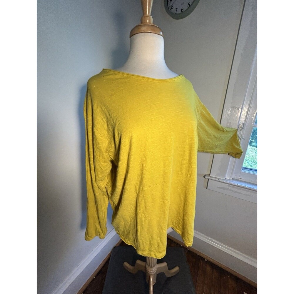 Magnolia Pearl Europa  Mustard Yellow Cotton Blouse Tee T Shirt Distressed XL